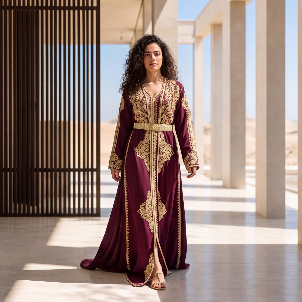 Maroon Marrakech Kaftan | Handmade Moroccan Embroidered Kaftan