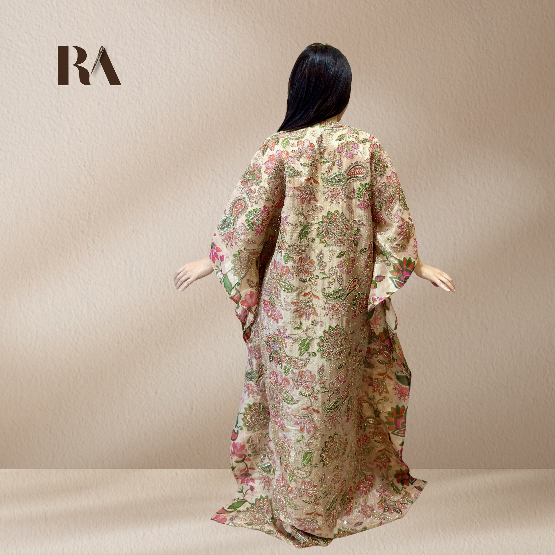 Ethereal translucent texture and luminous sheen of luxury beige tissue silk fabric