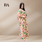 Elegant, fluid drape and wide sleeves of the Rubeena Ameen white crepe kaftan