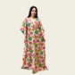 Front view of Rubeena Ameen vibrant multi-color floral kaftan dress in premium natural crepe
