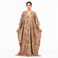 Golden embroidered tissue silk kaftan dress with paisley floral design, front view