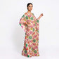 Cream tissue silk kaftan with multicolor floral print, 3/4 side angle