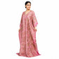 Pink tissue silk kaftan dress with rose gold sequin embroidery, 3/4 side angle