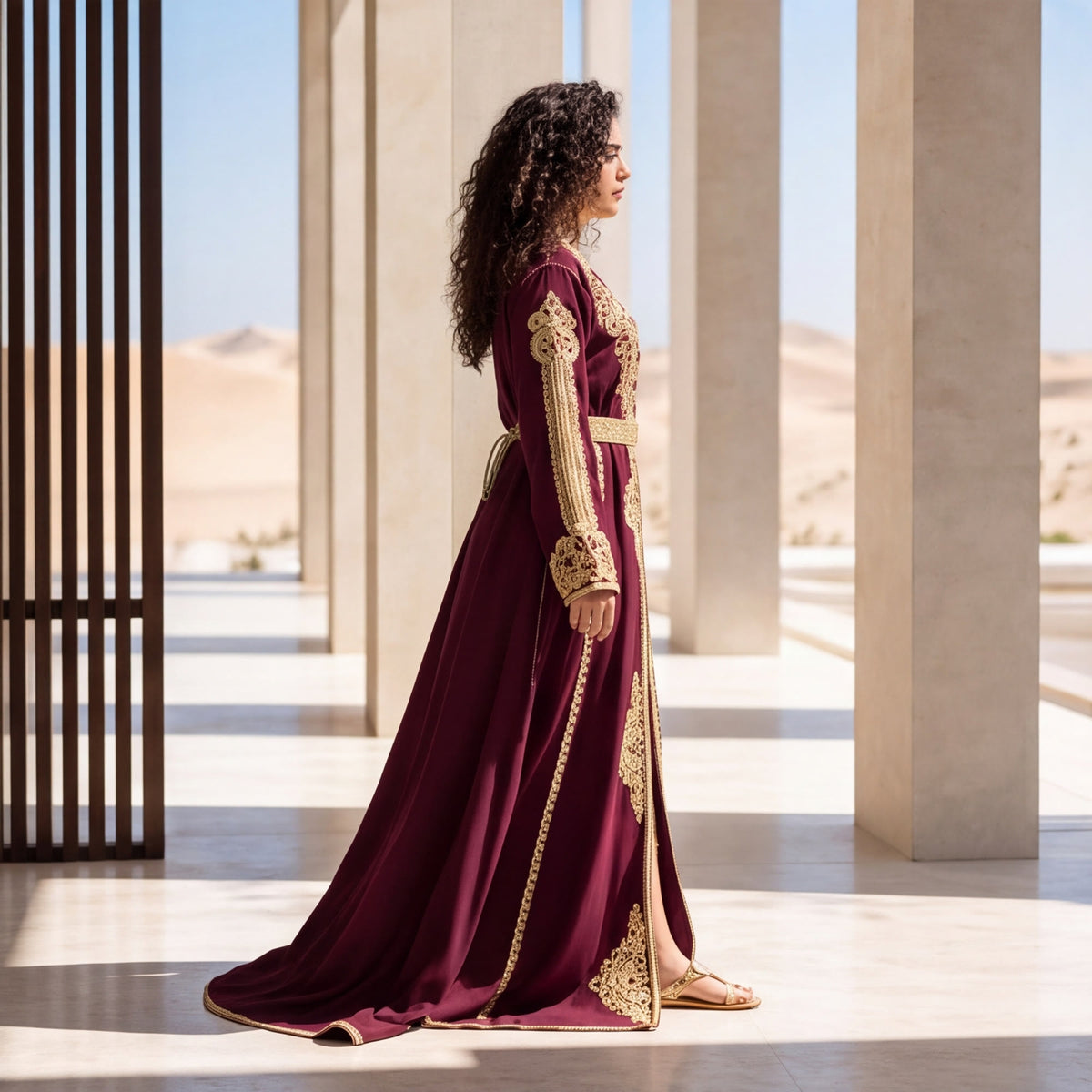 Maroon Marrakech Kaftan | Handmade Moroccan Embroidered Kaftan